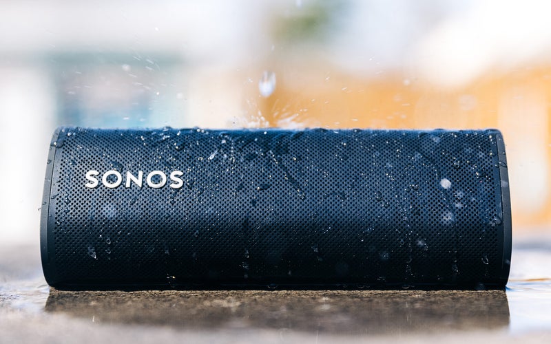 Sonos roam speaker with water falling on it