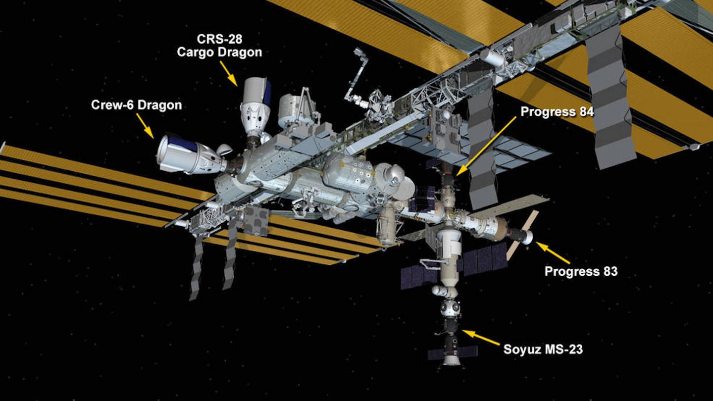 Computer illustration of ISS with docket spacecraft