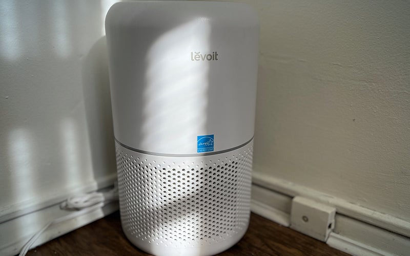 A Levoit Core 300 Air purifier in a sunny corner