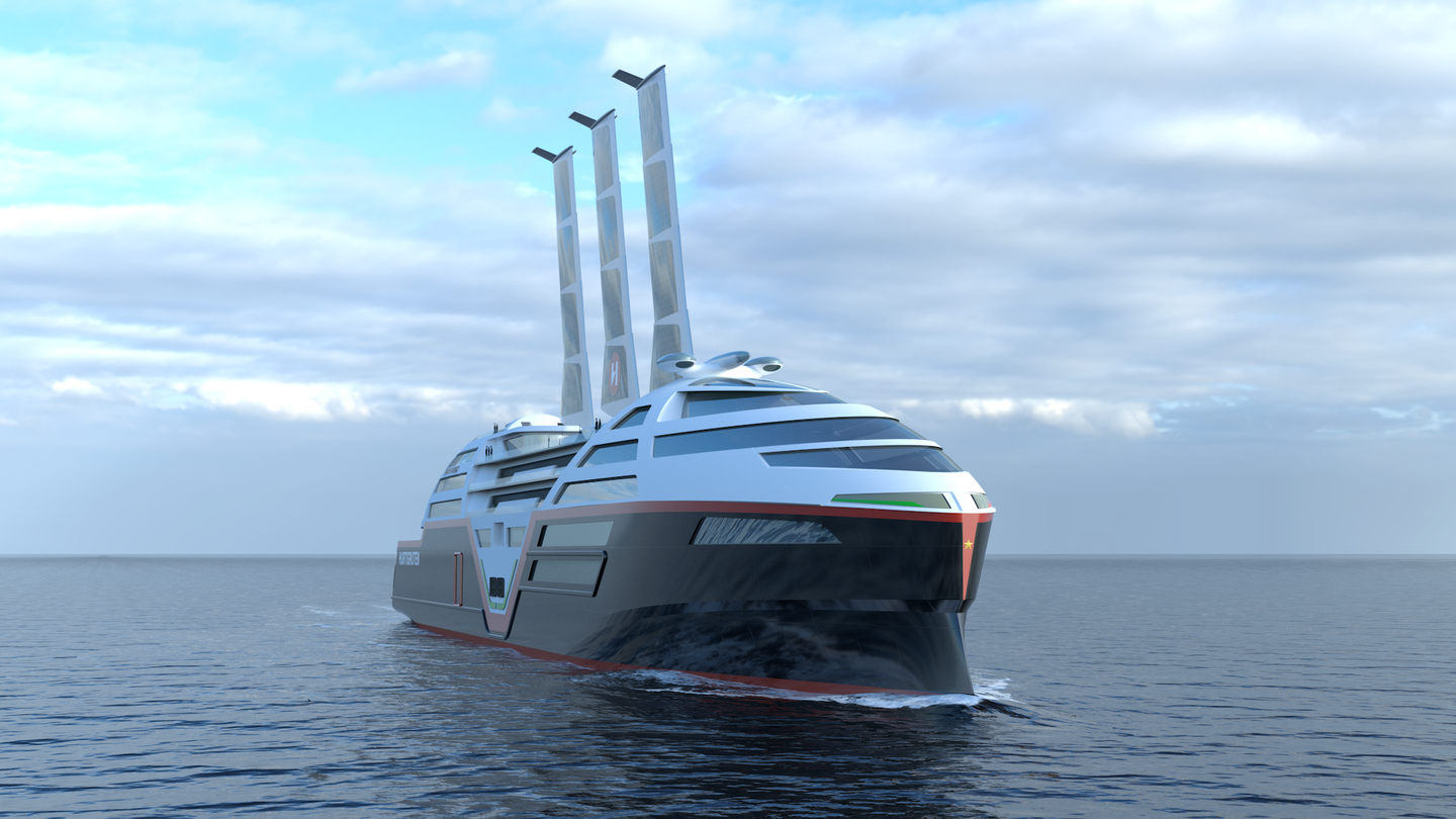 Sea Zero Cruise ship Concept, sails fully extended